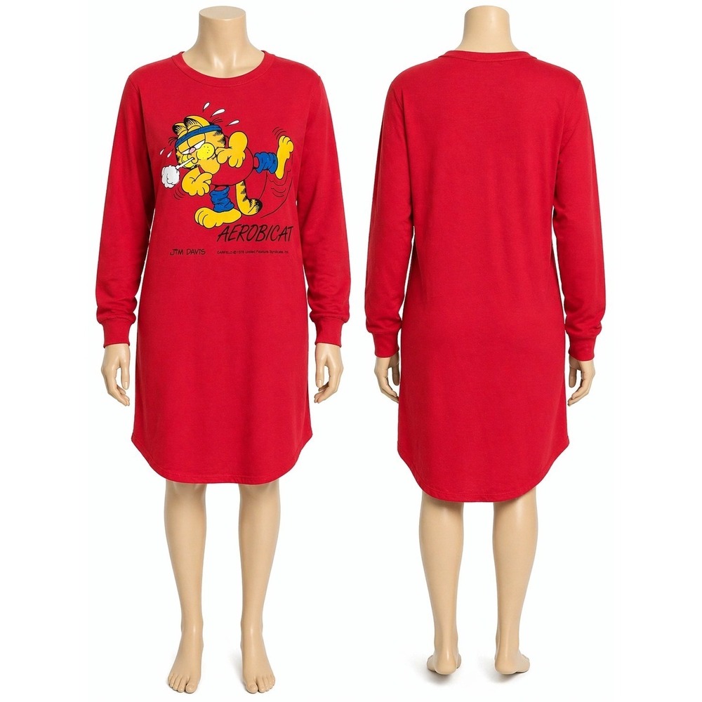 Vintage 1978 Garfield Aerobicat Sweatshirt Nightgown Red Flirts Jim Davis Small
